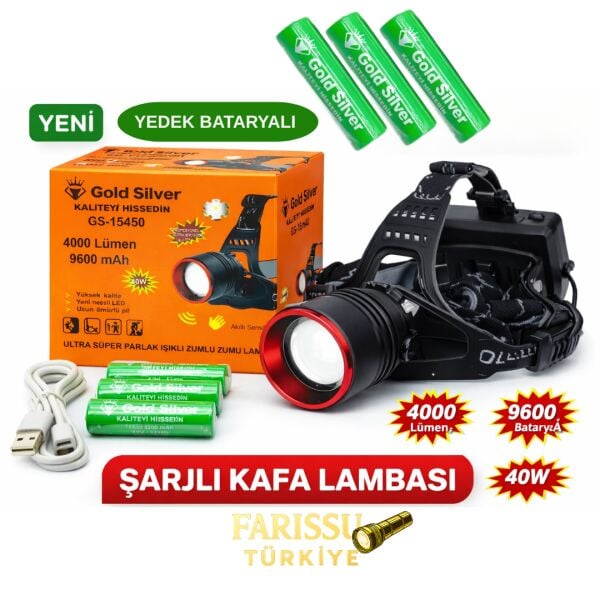 Gold Silver GS-15450 Ultra Parlak 4000 Lümen Zoomlu Sensörlü Kafa Lambas Yedek Pilli