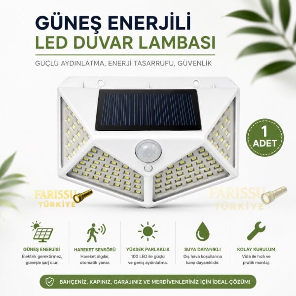100 LED Solar Hareket Sensörlü Dış Mekan Bahçe Lambası (5 Adet)