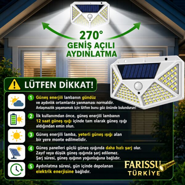 100 LED Solar Hareket Sensörlü Dış Mekan Bahçe Lambası (5 Adet)