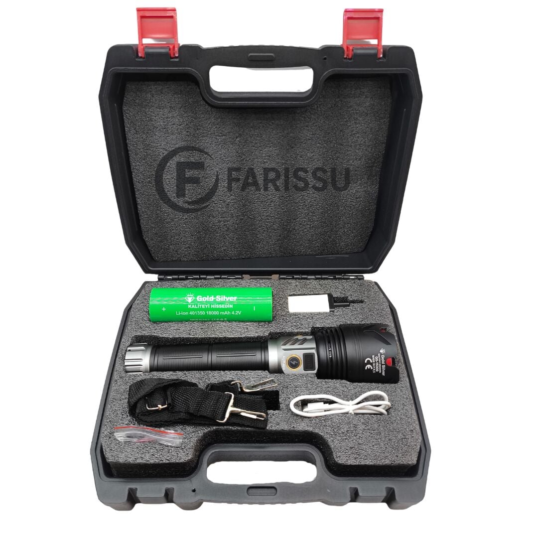 Gold Silver GS-15300 110W 11000 Lümen Profesyonel Şarjlı Zoomlu El Feneri (18000 mAh)