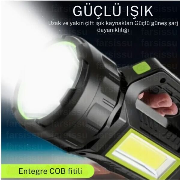 GK-T95  30W Uzun Menzilli Solar Panelli Powerbank Usb Çıkış S.o.s Lu Ultra Güçlü Ledli Şarjlı Feneri