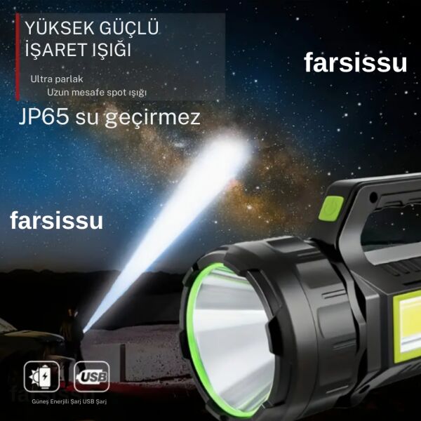 GK-T95  30W Uzun Menzilli Solar Panelli Powerbank Usb Çıkış S.o.s Lu Ultra Güçlü Ledli Şarjlı Feneri