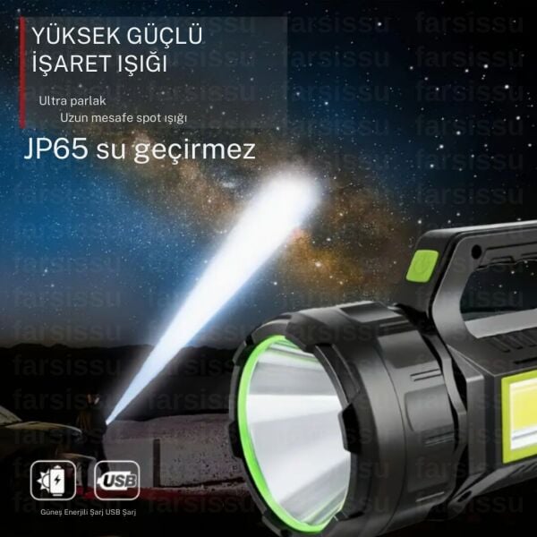 GK-T95  30W Uzun Menzilli Solar Panelli Powerbank Usb Çıkış S.o.s Lu Ultra Güçlü Ledli Şarjlı Feneri