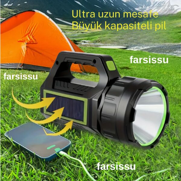 GK-T95  30W Uzun Menzilli Solar Panelli Powerbank Usb Çıkış S.o.s Lu Ultra Güçlü Ledli Şarjlı Feneri