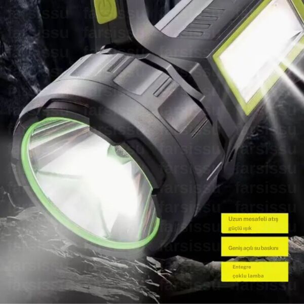 GK-T95  30W Uzun Menzilli Solar Panelli Powerbank Usb Çıkış S.o.s Lu Ultra Güçlü Ledli Şarjlı Feneri