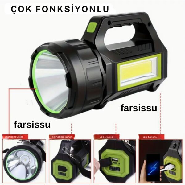 GK-T95  30W Uzun Menzilli Solar Panelli Powerbank Usb Çıkış S.o.s Lu Ultra Güçlü Ledli Şarjlı Feneri