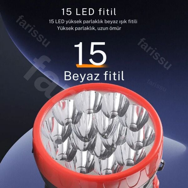 Gold Kama Uzun Mesafeli 15 Ledli Şarjlı El Feneri GK7775 - Kamp, Avcı, Balıkçı Feneri, Çadır Lambası