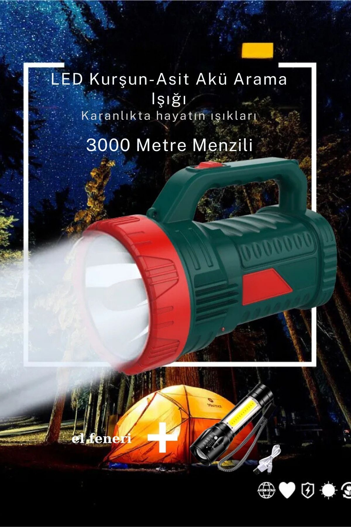 Ultra Güçlü 3000 Metre Mesafeli 8 Saat Çalışma Süreli5w El Feneri Projektör Gk-6608