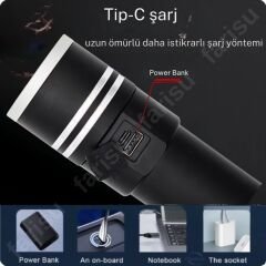 Gold Kama ultra güçlü 100 watt full metal tasarım el feneri