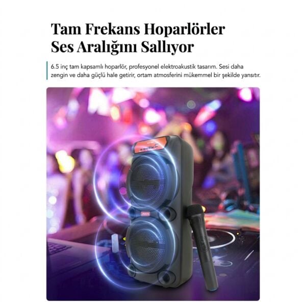 Kablosuz Mikrofonlu RGB Işıklı Taşınabilir Parti ve Karaoke Hoparlörü (GTS-1880)