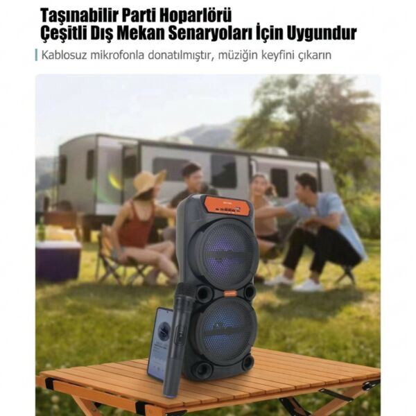 Kablosuz Mikrofonlu RGB Işıklı Taşınabilir Parti ve Karaoke Hoparlörü (GTS-1880)