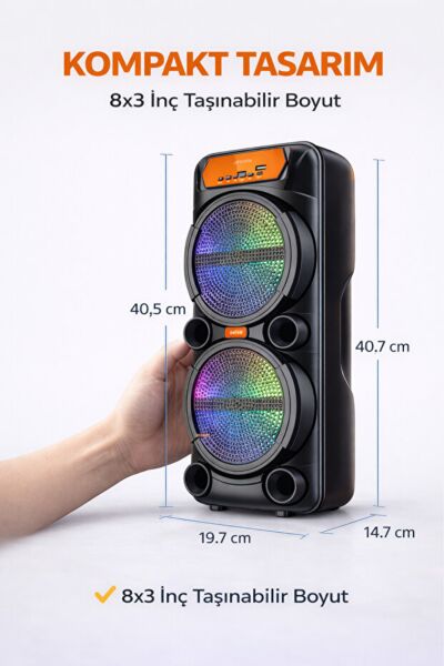 Kablosuz Mikrofonlu RGB Işıklı Taşınabilir Parti ve Karaoke Hoparlörü (GTS-1880)