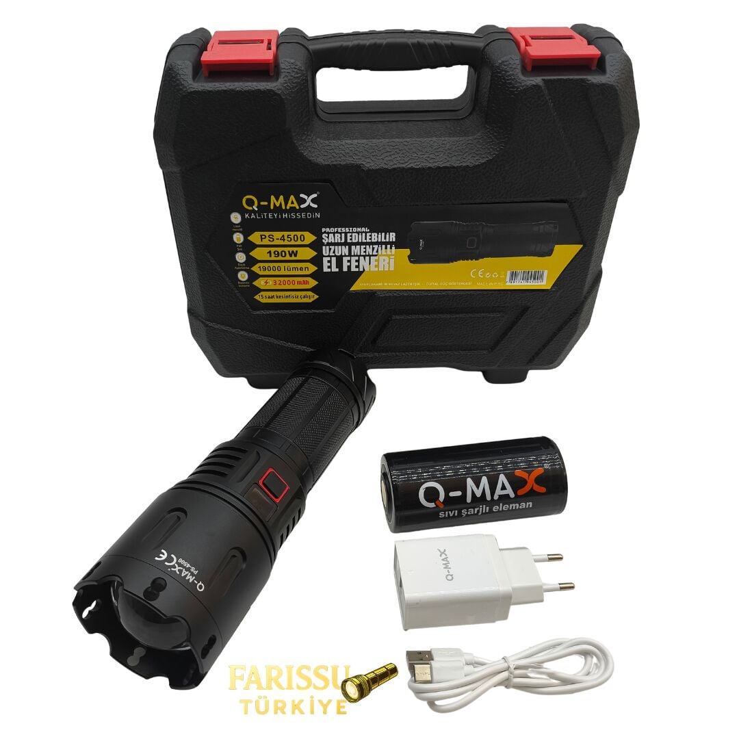PS-4500 Profesyonel Lazer El Feneri - 190W 19000 Lümen Uzun Menzilli Şarj Edilebilir 32000 mAh)