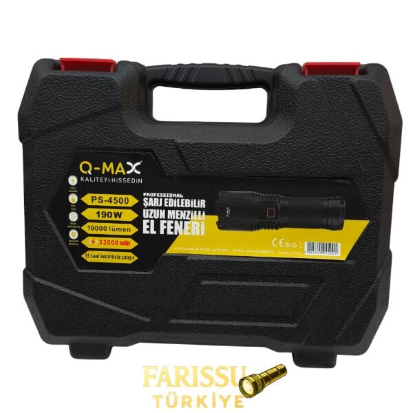 PS-4500 Profesyonel Lazer El Feneri - 190W 19000 Lümen Uzun Menzilli Şarj Edilebilir 32000 mAh)