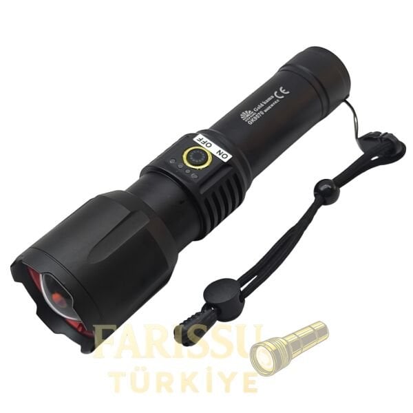 GK9570 80W LED Lazer Silindir Şarjlı El Feneri - 8000 Lümen Uzun Menzilli, Teleskopik Zoomlu Kamp