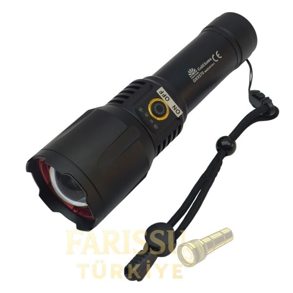 GK9570 80W LED Lazer Silindir Şarjlı El Feneri - 8000 Lümen Uzun Menzilli, Teleskopik Zoomlu Kamp