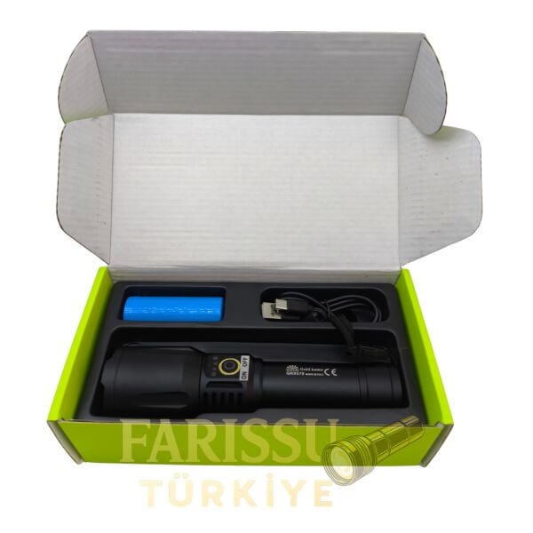 GK9570 80W LED Lazer Silindir Şarjlı El Feneri - 8000 Lümen Uzun Menzilli, Teleskopik Zoomlu Kamp