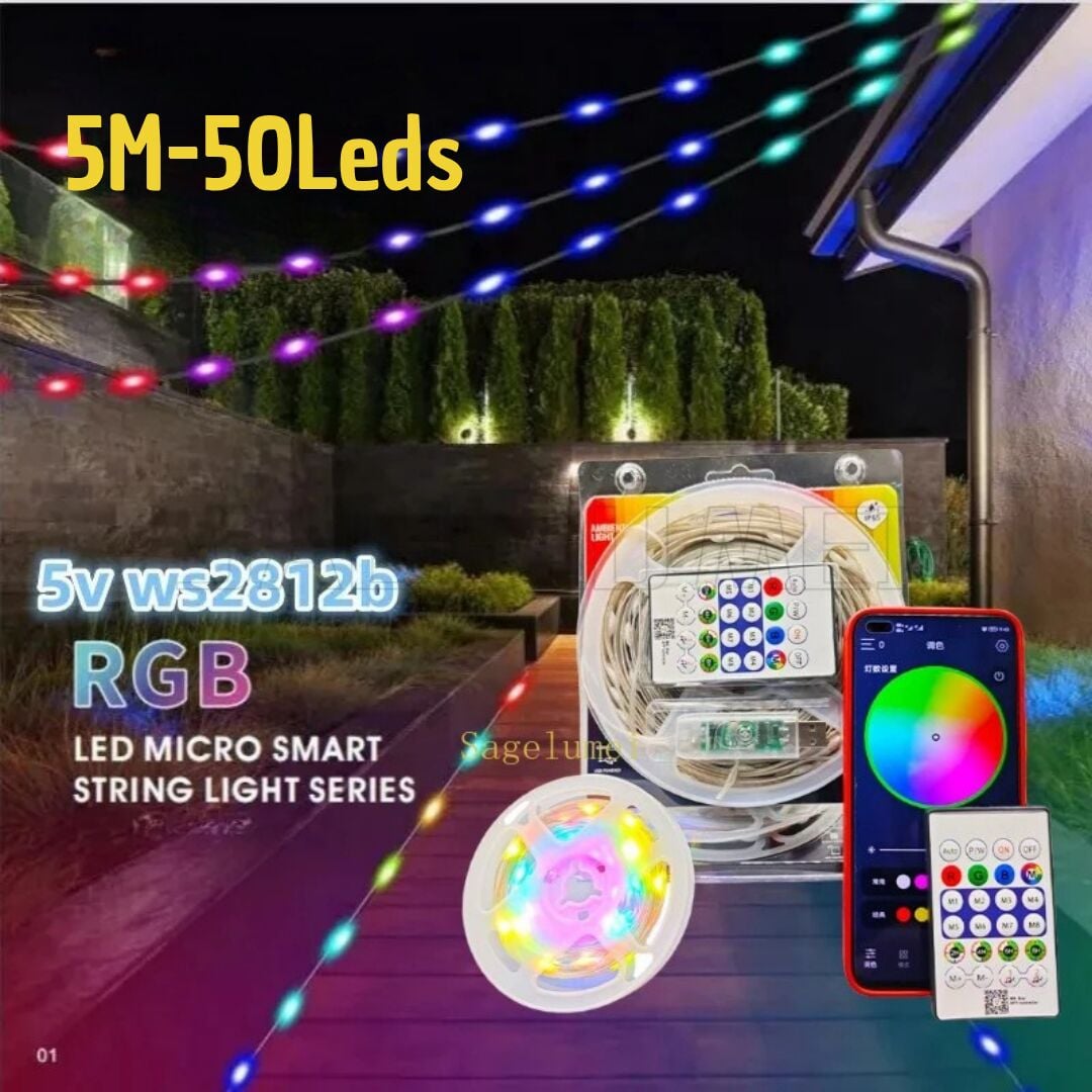 RGBIC Peri Led Şerit Işık 5M 50 LED USB'li (Surplife App / Bluetooth / Sese Duyarlı / Zamanlayıcılı)