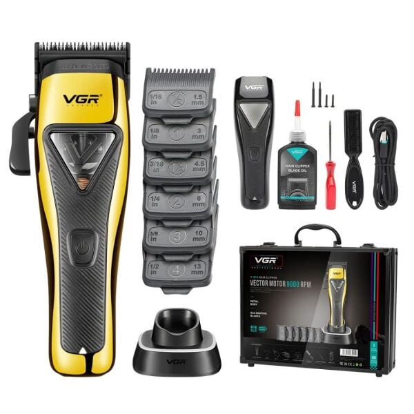 VGR V-015 Profesyonel Şarjlı Saç Kesme Makinesi - 9000 RPM Motor, DLC Kaplama Bıçak, LED Ekran