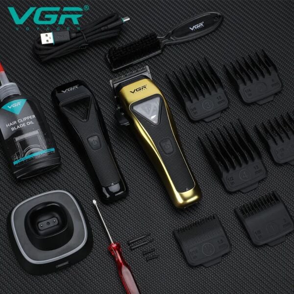 VGR V-015 Profesyonel Şarjlı Saç Kesme Makinesi - 9000 RPM Motor, DLC Kaplama Bıçak, LED Ekran