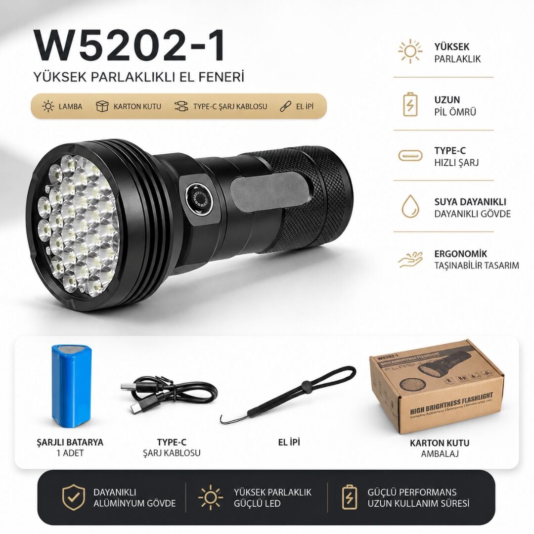 W5202-1 Yüksek Parlaklıklı Çok Fonksiyonlu El Feneri