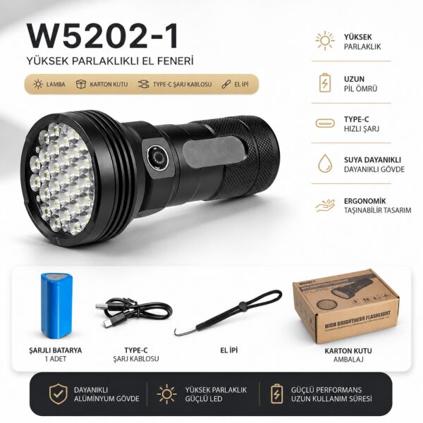 W5202-1 Yüksek Parlaklıklı Çok Fonksiyonlu El Feneri