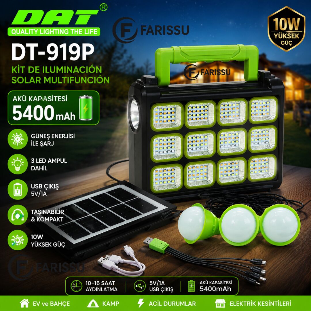 DT-919P Bluetooth ve Radyolu Solar Kamp Lambası ve Aydınlatma Kiti