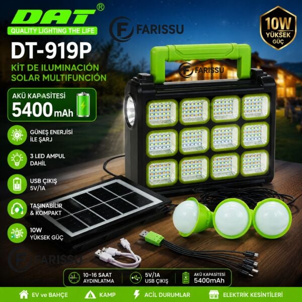DT-919P Bluetooth ve Radyolu Solar Kamp Lambası ve Aydınlatma Kiti