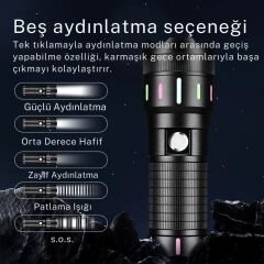 Dayanıklı ve Şarj Edilebilir LED El Feneri – 1000 Lümen, Zumlanabilir ve 4 Saat Aydınlatma