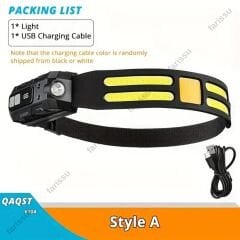 Ultra-Parlak LED + COB Şarj Edilebilir Kafa Feneri – Hareket Sensörlü, Ayarlanabilir Işın, Hafif ve Dayanıklı Tasarım