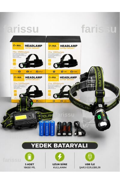 Q-Max PS-T2210 35W 3500 Lümen Kafa Lambası 3 ADET YEDEK PİLLİ