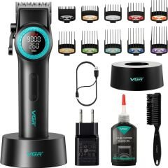 VGR V-001 Profesyonel  Berberler için Karbon Çelik Bıçak Saç Kesme Makinesi 9000RPM, LED Ekran