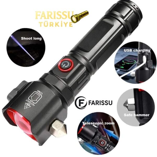 OR-2210-TG Alüminyum Alaşımlı Şarj Edilebilir Taktik El Feneri - 1000 Watt 6000 Lümen, 1 Km Menzilli