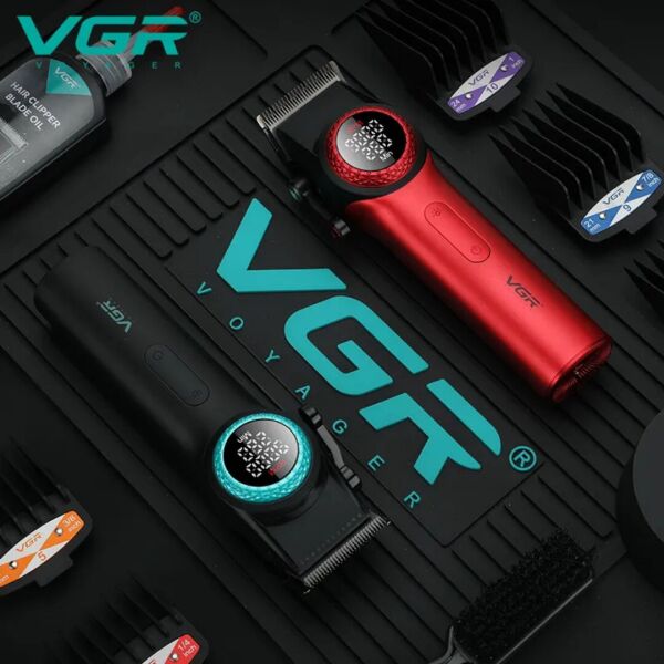 VGR V-001 Profesyonel  Berberler için Karbon Çelik Bıçak Saç Kesme Makinesi 9000RPM, LED Ekran Kırmızı