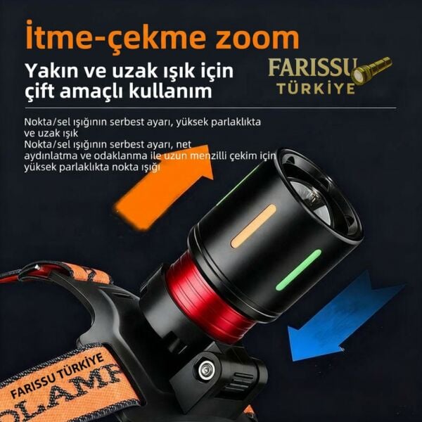 Q-MAX PS-T2206 Kafa Lambası - 25W 2500 Lümen Şarj Edilebilir LED Kafa Lambası, 1.5 KM Uzun Menzilli