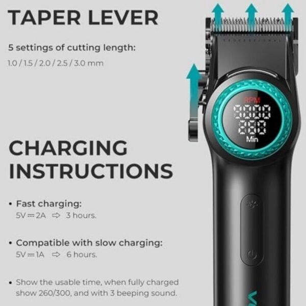 VGR V-001 Profesyonel  Berberler için Karbon Çelik Bıçak Saç Kesme Makinesi 9000RPM, LED Ekran Siyah