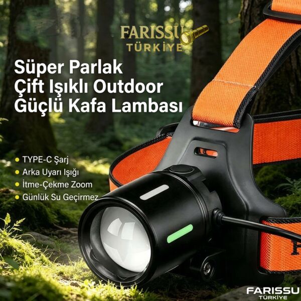 PS-T2206 Çift LEDli Kafa Lambası 25W 2500 Lümen -Yedek Pilli 1.5 KM Menzilli Kafa Lambası