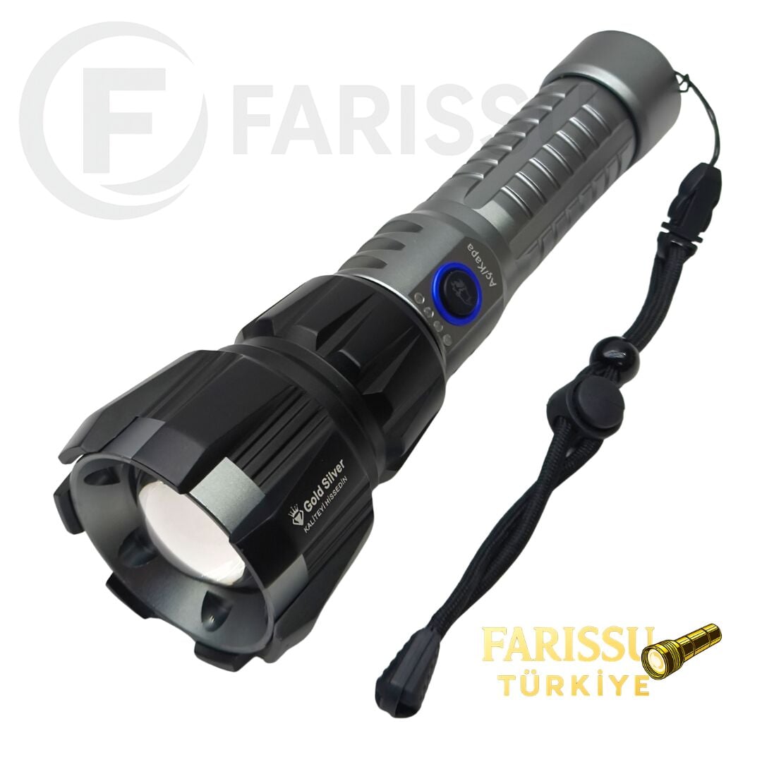 Gold Silver GS-15950 60W 6000 Lümen Profesyonel Şarjlı El Feneri - 1.5 KM Menzilli Zoomlu Avcı Feneri