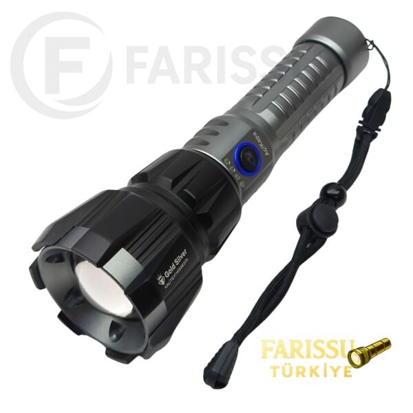 Gold Silver GS-15950 60W 6000 Lümen Profesyonel Şarjlı El Feneri - 1.5 KM Menzilli Zoomlu Avcı Feneri