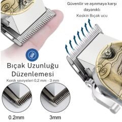 DEARLİNG çelik tasarım kancalı dijital göstergeli ayarlanabilir çelik bıçaklara sahip tıraş makinesi ejderha sarı renk