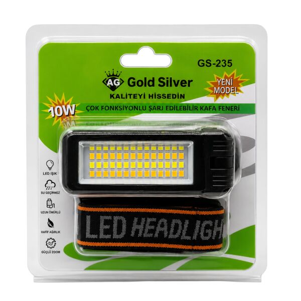 Gold Silver GS-235 10W Şarj Edilebilir LED Kafa Feneri - 4 Modlu Dahili Sabit Bataryalı Kamp ve Kafa Lambası