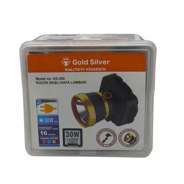 Gold Silver GS-250 Şarj Edilebilir 30W LED Kafa Lambası - 1000m Menzilli Kamp ve Avcı Feneri