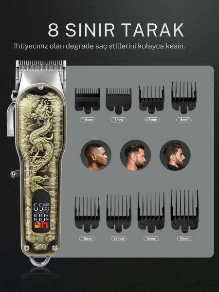 DEARLİNG çelik tasarım kancalı dijital göstergeli ayarlanabilir çelik bıçaklara sahip tıraş makinesi kuaför turuncu renk