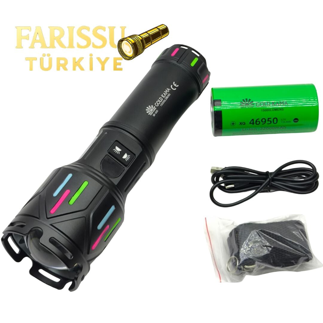 GK-G30 ÇANTALI EL FENERGold Kama GK-G30 15000 Lümen Şarj Edilebilir Uzun Menzilli Lazer El Feneri