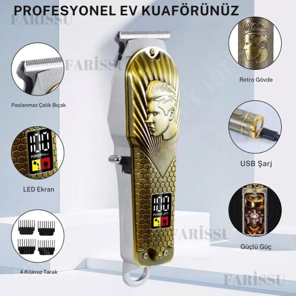 DEARLİNG Çelik Kasa Profesyonel Saç Sakal Ense Çizim Tüm Vücut Tüyü Lazer Öncesi Tıraş Makinesi.