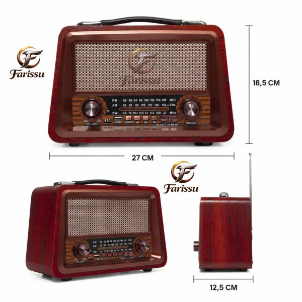 GS-1340 Nostaljik Bluetooth Radyo – MDF Gövde, FM/AM/SW, USB/TF, 1+1 YEDEK BATARYA HEDİYELİ
