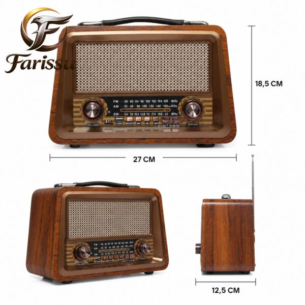 GS-1340 Nostaljik Bluetooth Radyo – MDF Gövde, FM/AM/SW, USB/TF, 1+1 YEDEK BATARYA HEDİYELİ