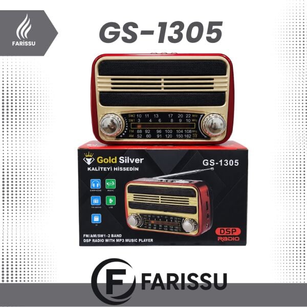 GOLD SILVER GS-1305 Nostaljik Taşınabilir Radyo