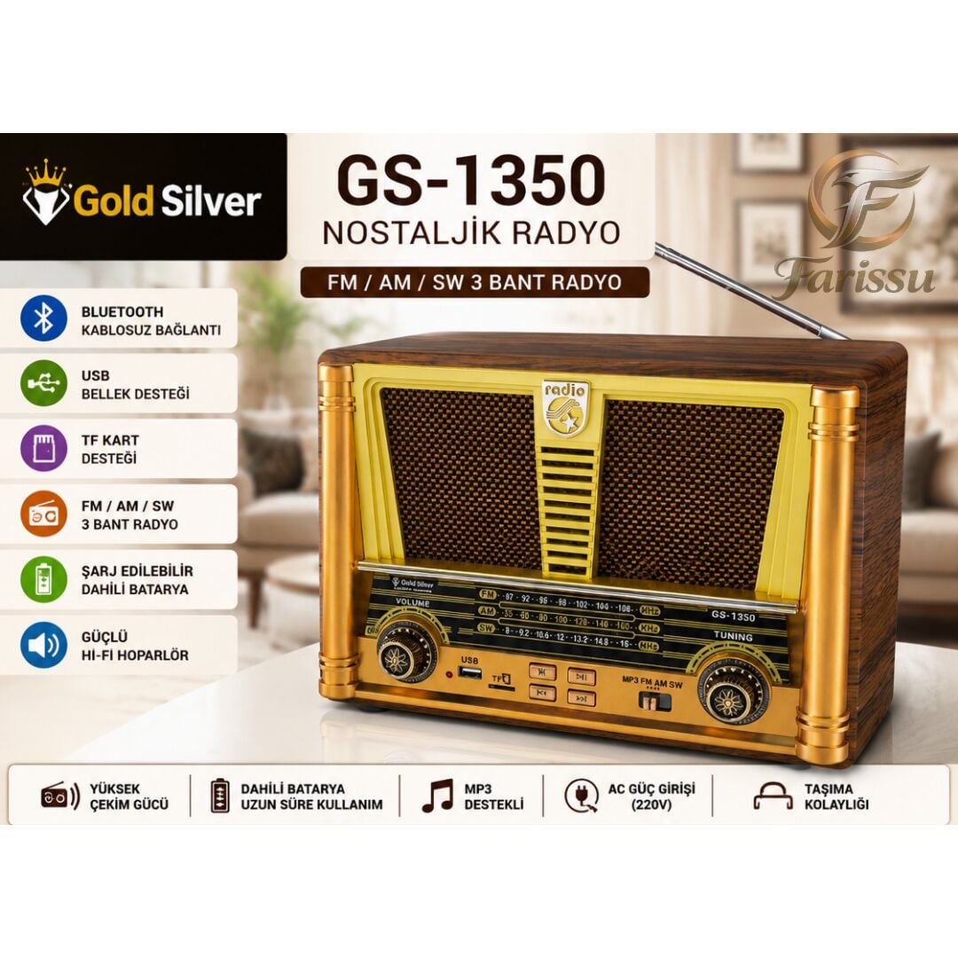 GS-1350 Gold Silver Nostaljik Radyo