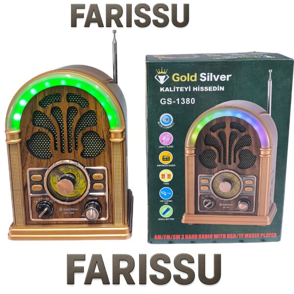 GS-1380 Retro Tasarım Nostaljik Radyo - Bluetooth, USB/TF Müzik Çalar ve LED Işıklı Taşınabilir Hoparlör